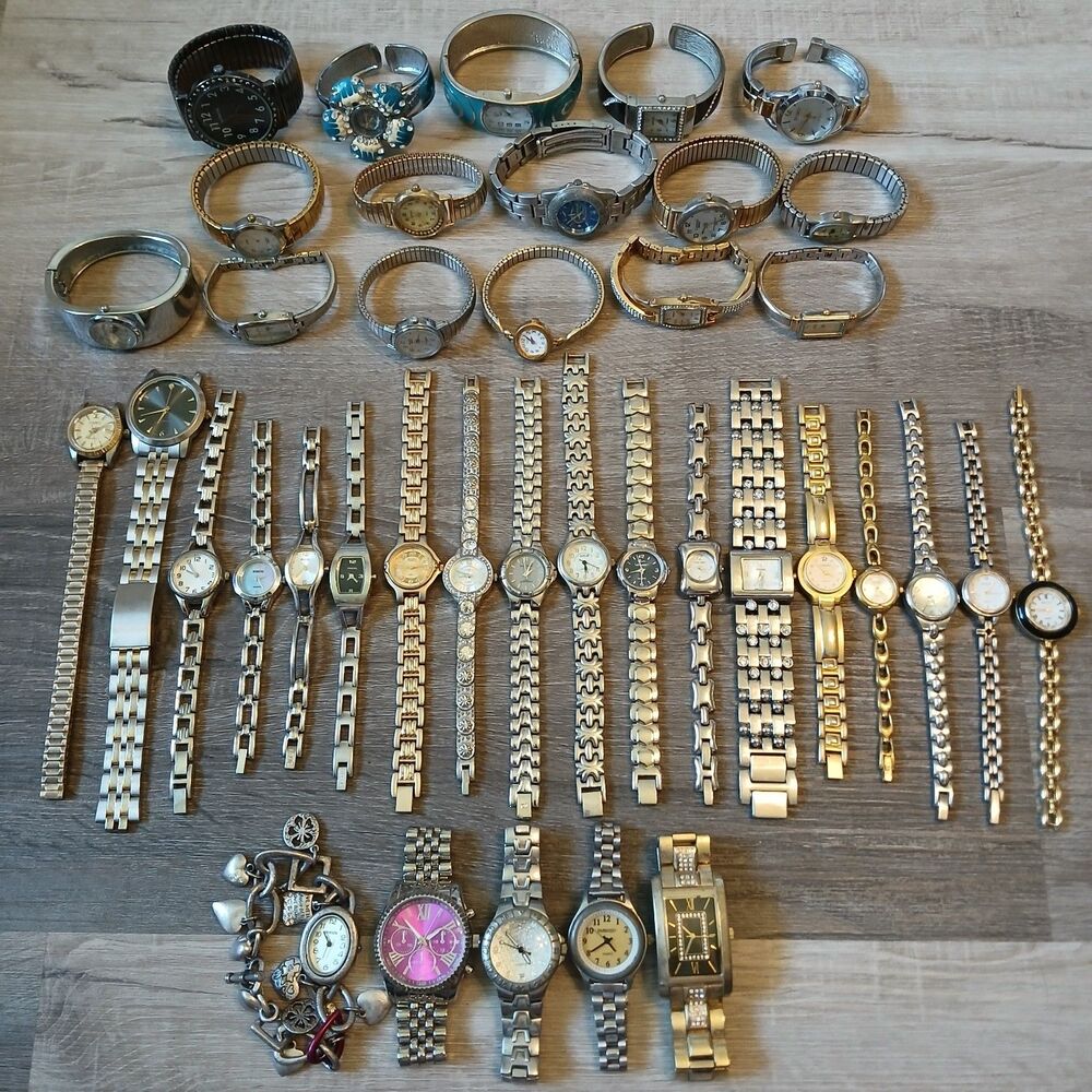 Lot 35+ Watches Parts/Repair ALL Metal Timex Citizen Relic Fossil Pulsar Chico's